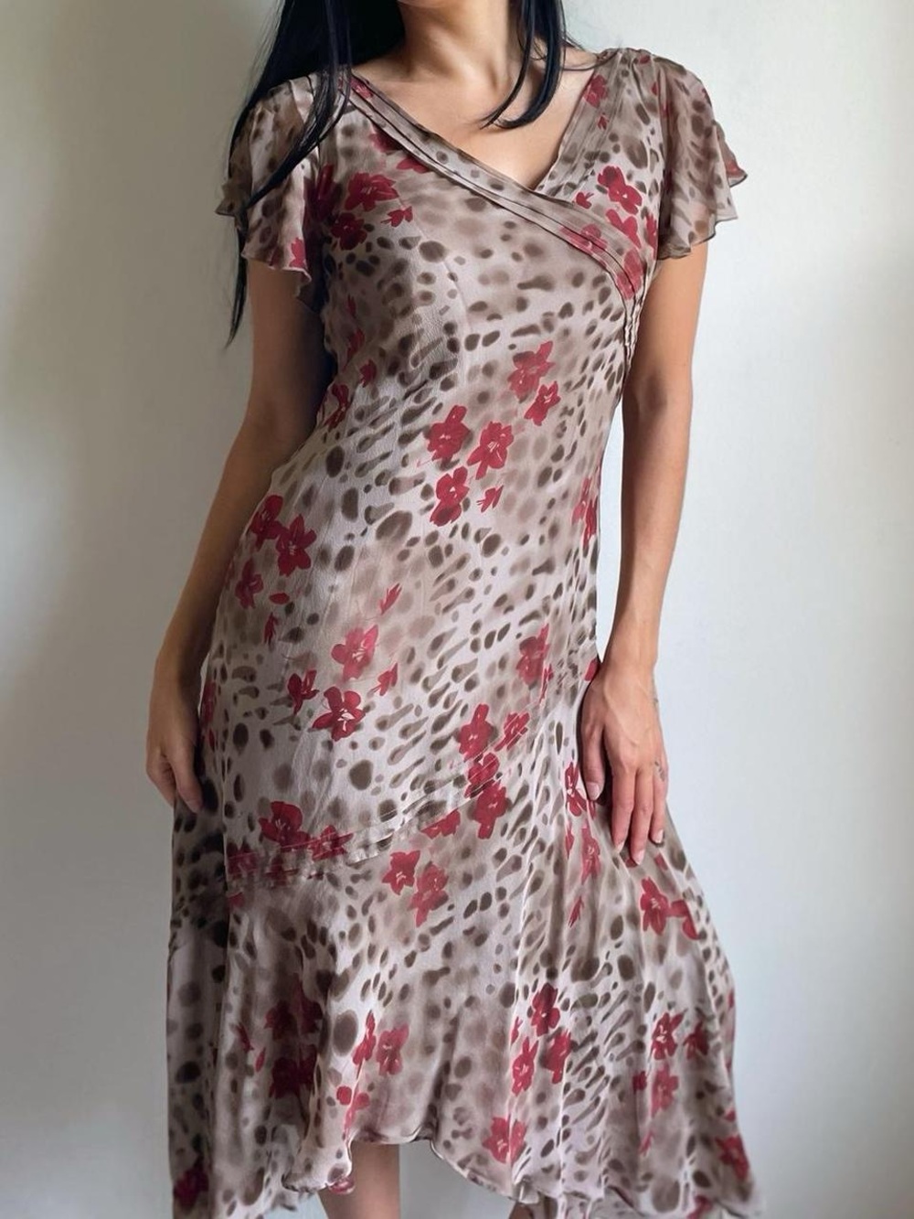 Dressbarn Vintage Silk Leopard Print Asymmetrical Dress